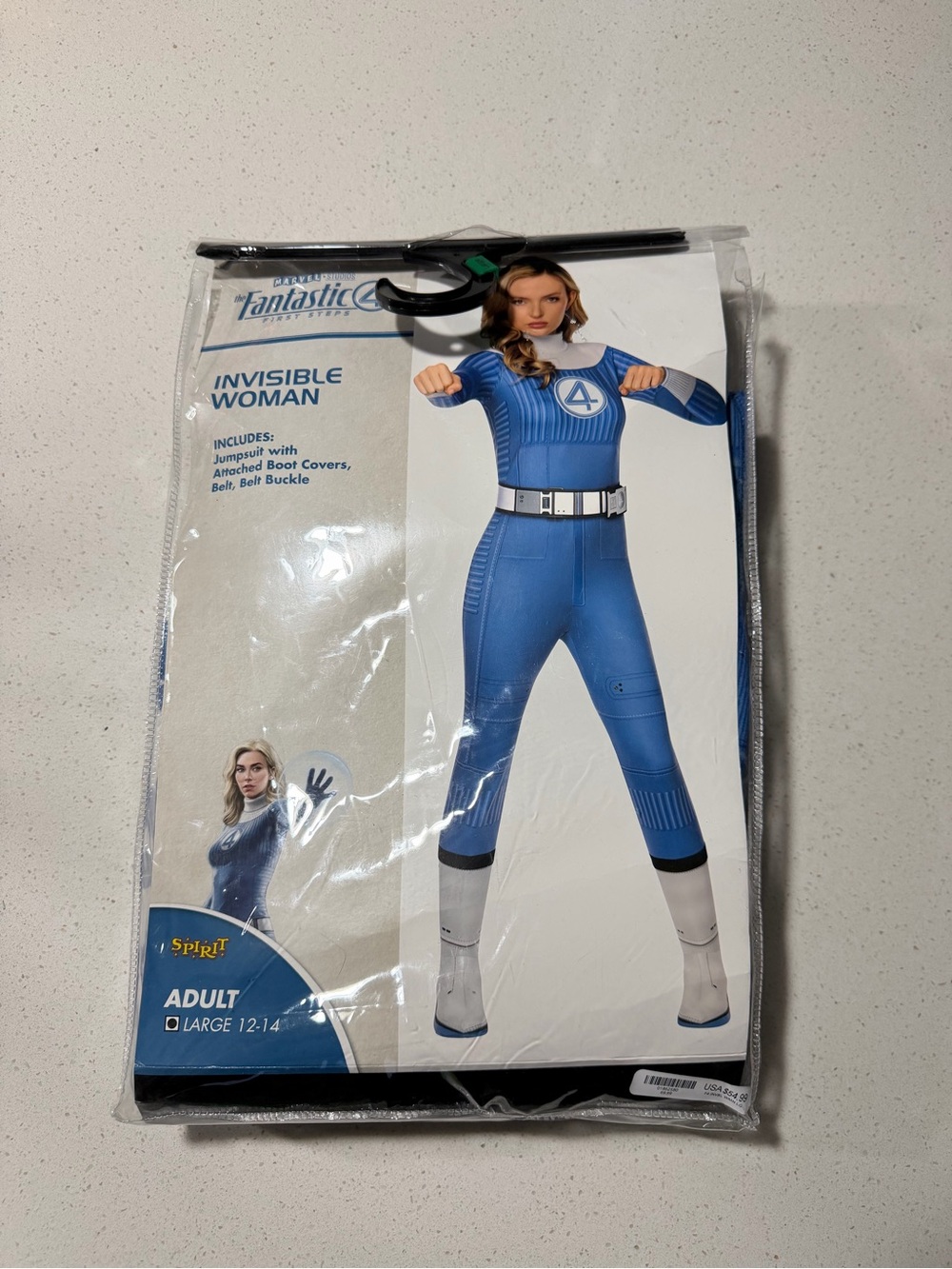 Spirit Invisible Woman Adult Blue Jumpsuit Costume with Silver Belt Accents
